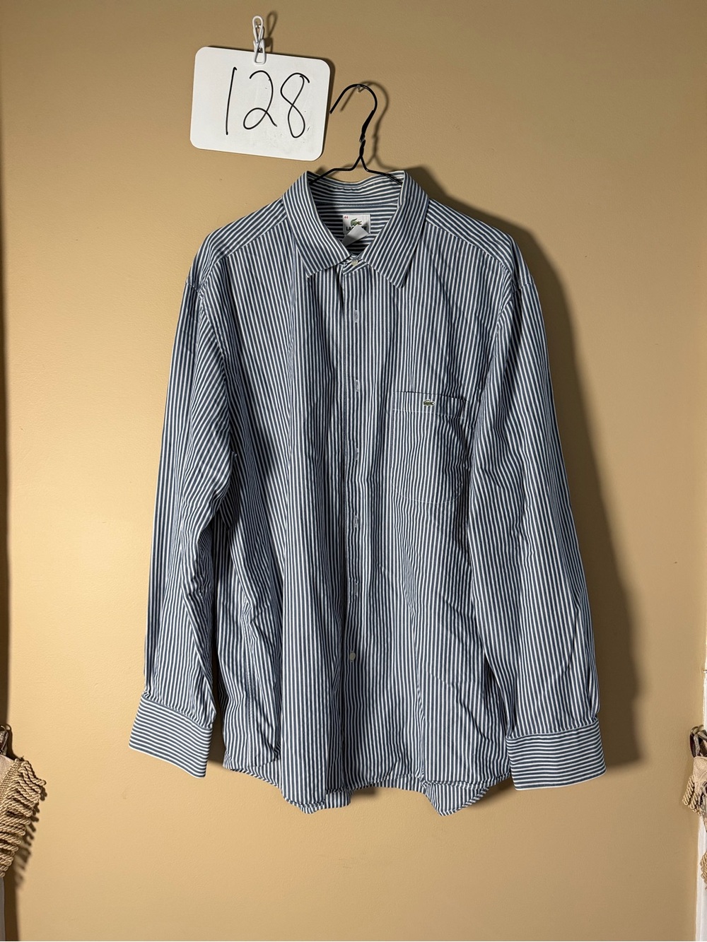 Lacoste Blue and White Striped Dress Shirt